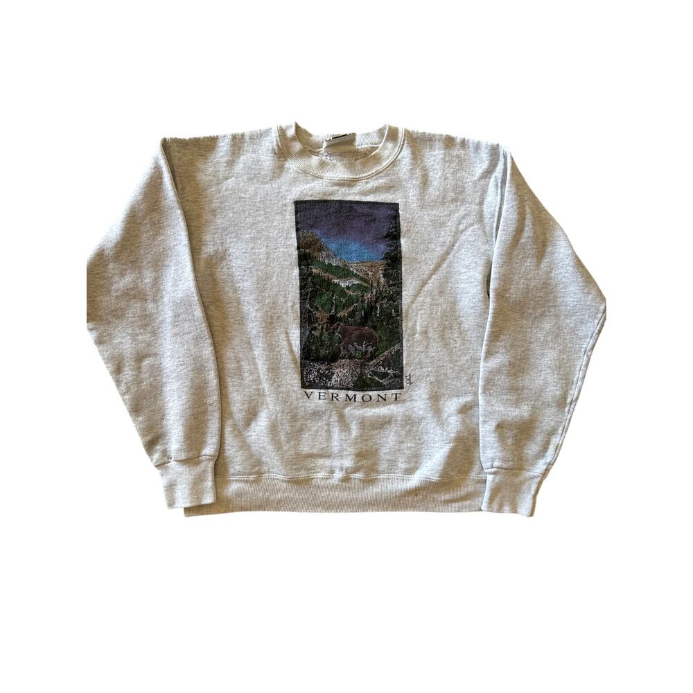 Vintage Vermont Lee Heavyweight USA Made Youth L Heather Gray Nature Crewneck